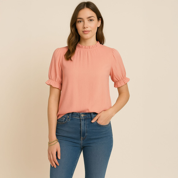NWT Cinnie Peach Ruffle Top Sz Large - Picture 1 of 12